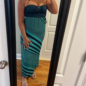 Blue and teal lace maxi dress